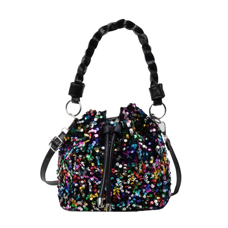 Модная женская сумка на шнурке с пайетками, универсальная сумка через плечо, сумка-ведро
