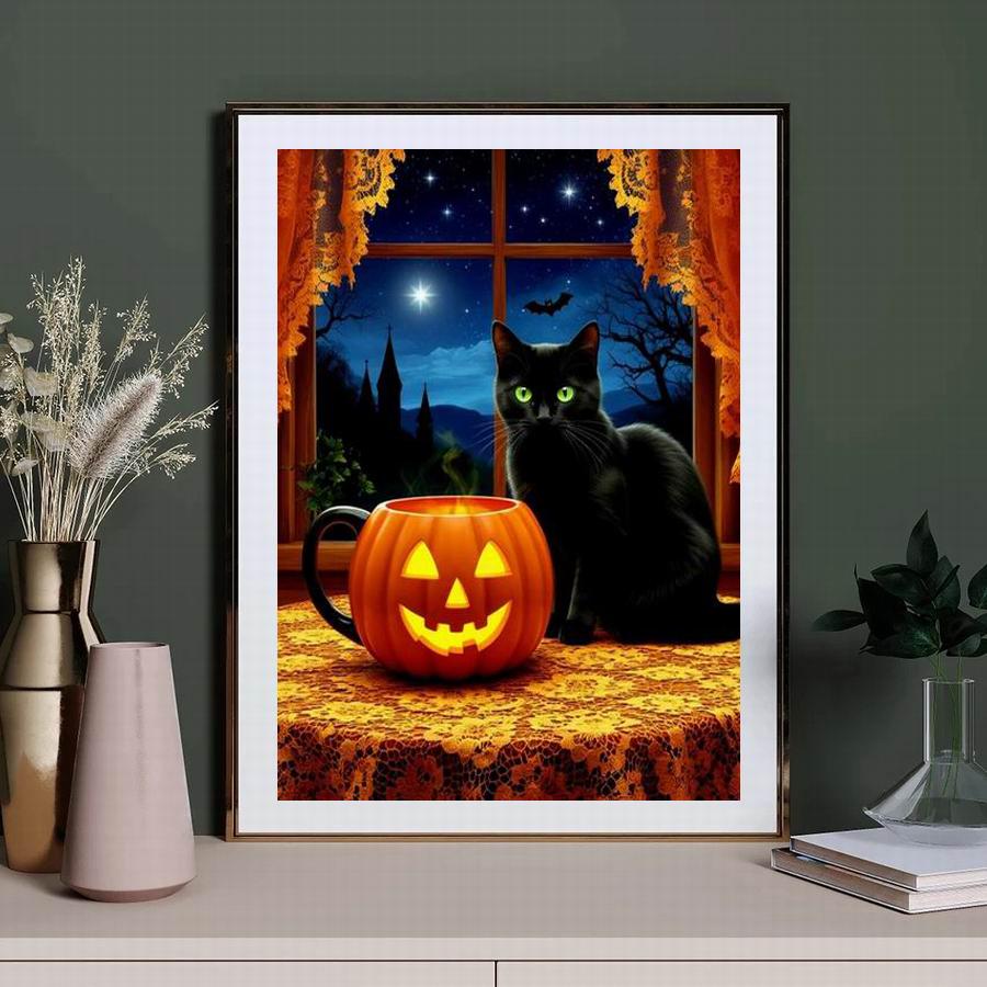 Diamond Painting New Collection Halloween Pumpkin Black Cat Diy Full Rhinestone Embroidery Animals Mosaic Cross Stitch Kits Wall Decor
