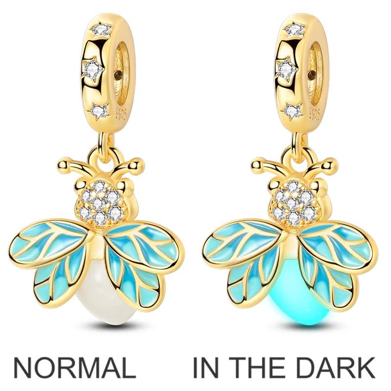 Copper Luminous Firefly Charms Beads Lovely Golden Glowworm Pendant Fit Original Bracelet Diy Women Jewelry Gift