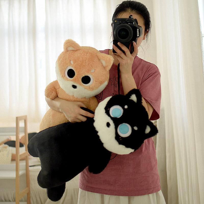 Puppy dog long throw pillow plush toy doll Shiba Inu Bull Terrier doll girl soothing doll