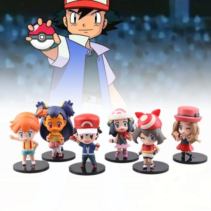Collectible Anime Character Figures Set Of Six Pvc Toys Cute Ash Misty Models