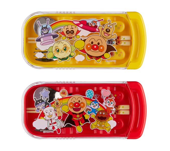 Anpanman Trio Set Chopsticks Spoon Fork Bento Chopsticks Case Chopsticks Slide Type Antibacterial Red Set Freezer (Трио-набор, сумка)