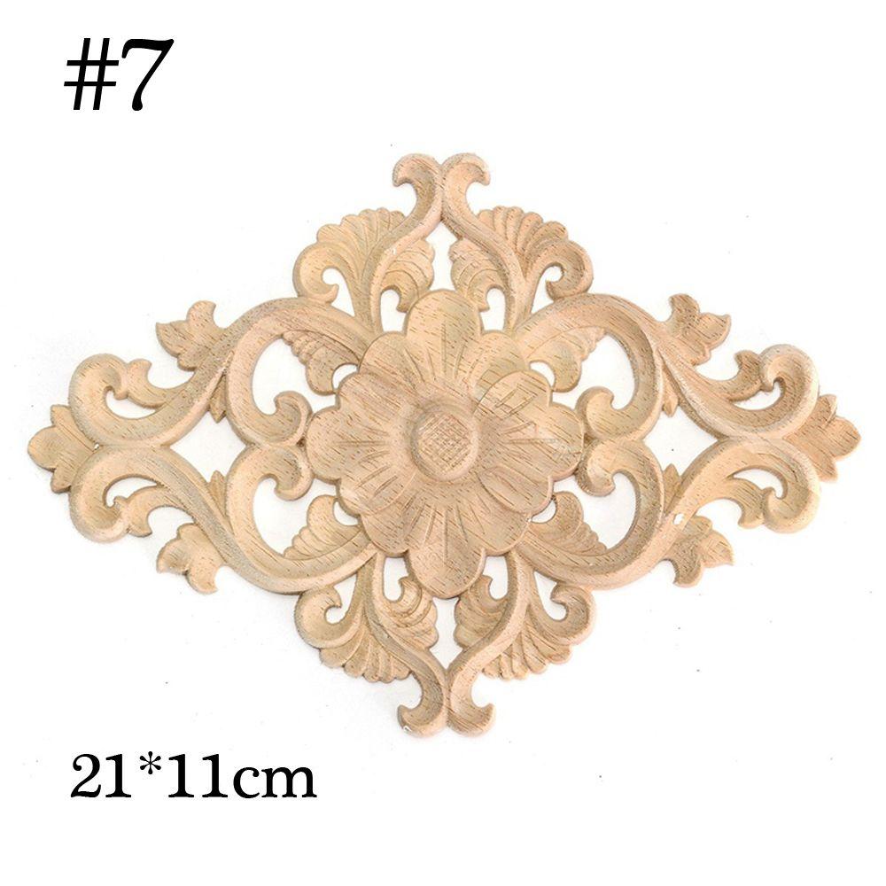 Decorative Corner Floral Wood Carved Decal Wooden Figurines Wall Doors Decoration Appliques Frame
