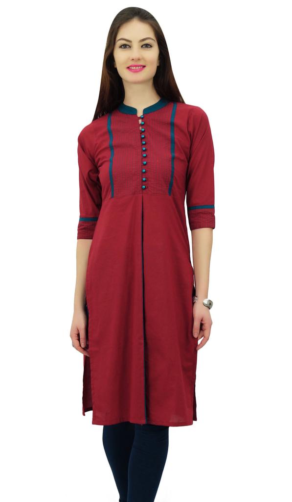 Phagun Женский однотонный узор воротник-стойка прямой курти индийский дизайнер этнический