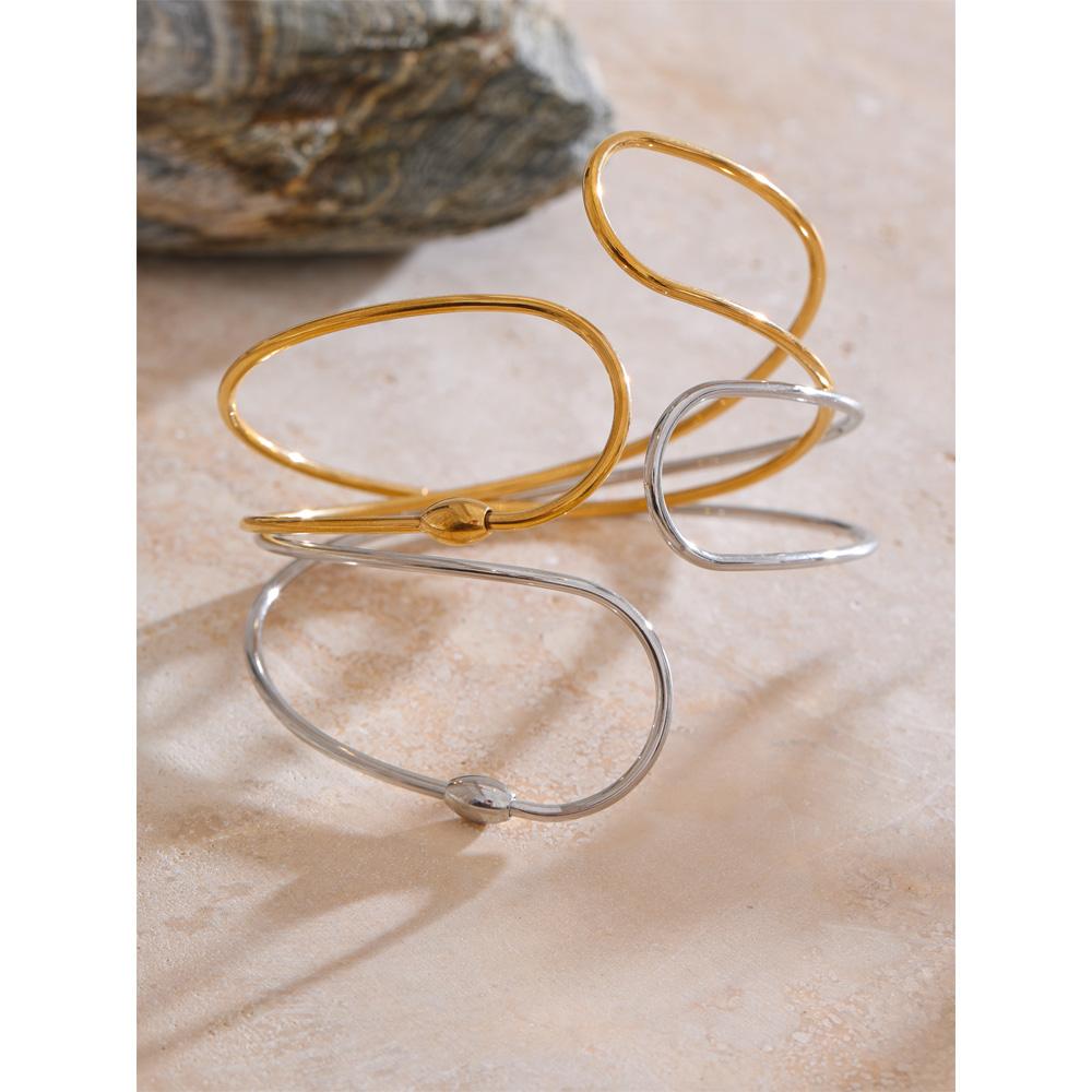 Eetit Минималистичный браслет-манжета из нержавеющей стали с двойным слоем и полым узором, с PVD-покрытием, модные геометрические водонепроницаемые ювелирные украшения для запястья