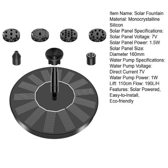 Solar Fountain Pump for Bird Bath Eco-Friendly Solar Water Fountain with 6 Nozzles Easy To Install Outdoor Fountain for Garden Pond Pool
