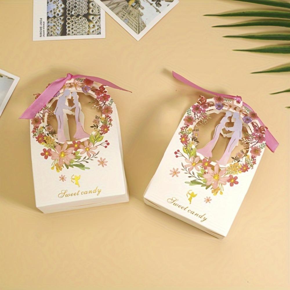 15 шт. Цветочные коробки для конфет с лентами, упаковочная коробка для свадебного подарка, мешочки для угощений на девичник, подарочная упаковка, бумажные принадлежности для вечеринок, подарок на свадьбу