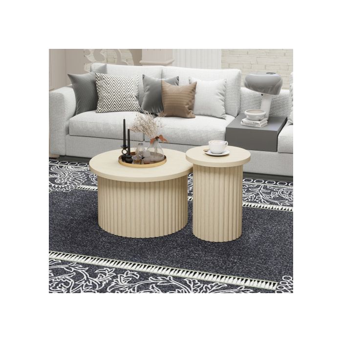Table basse ronde - MUVOE - Ensemble 2 pièces - Bois naturel - Design contemporain - Stable et durable