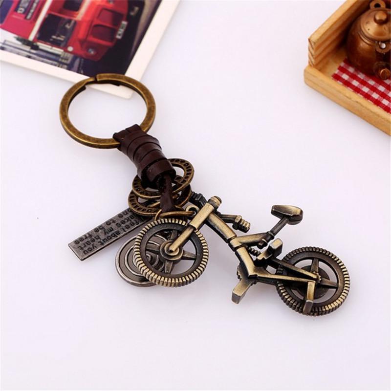 Брелок для ключей из сплава в стиле ретро-велосипеда с подвеской из натуральной кожи