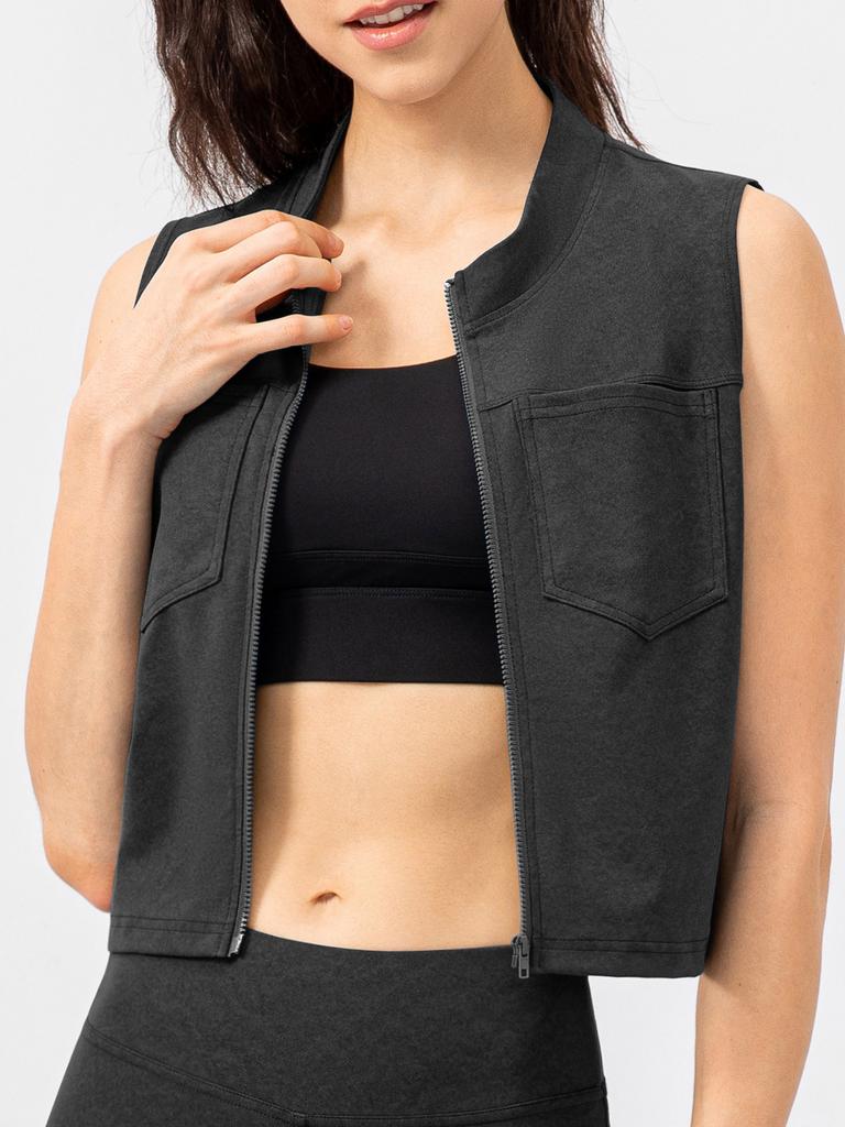 Женский спортивный жилет на молнии, повседневные жилеты без рукавов