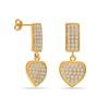 925 Sterling Silver 14K Gold-Plated Hanging Zirconia Amour Heart Stud Drop Dangle Earrings for Women Teen