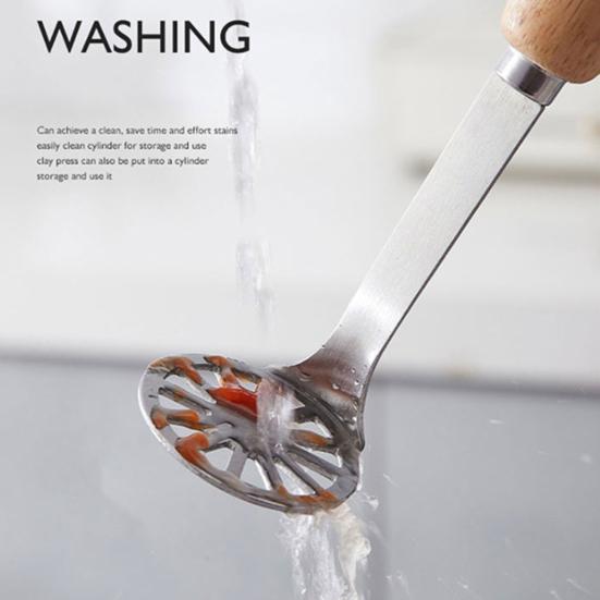 Нержавеющая сталь Картофелемялка Деревянная длинная ручка Пищевой Многофункциональный ручной инструмент для затирания моркови и овощей