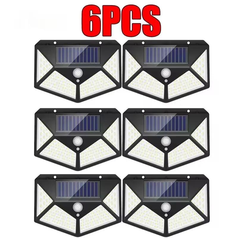 6 PCS 100 LED Solar Sensor Wall Light Outdoor Sunlight Security Street Lamp 270° Lighting Waterproof Torch Garden Night Lantern