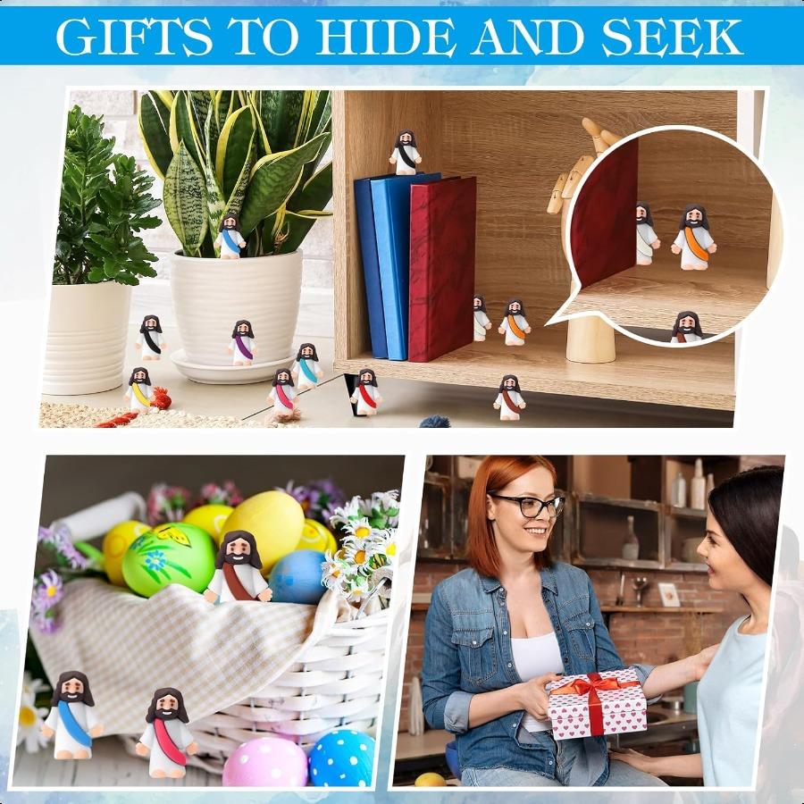 Bememo 25 Sets Mini Jesus Figurines Easter Toys Include Little Rubber Jesus Figurines Prayer Cards and Bags for Religious Party