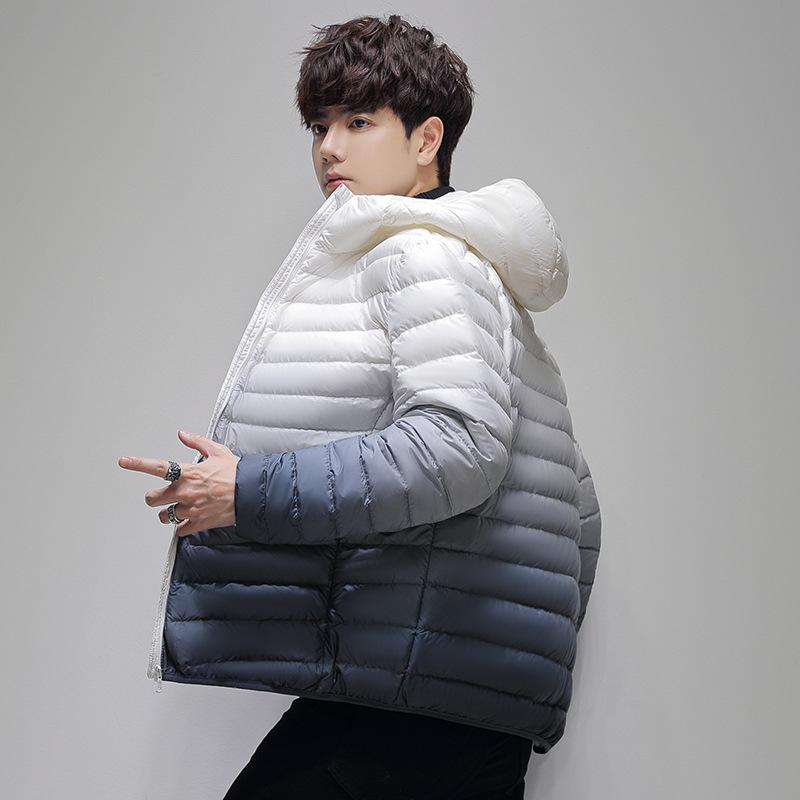 Осенне-зимняя мода, простая постепенная смена цвета, мужская куртка высокого класса с пухом белого цвета
