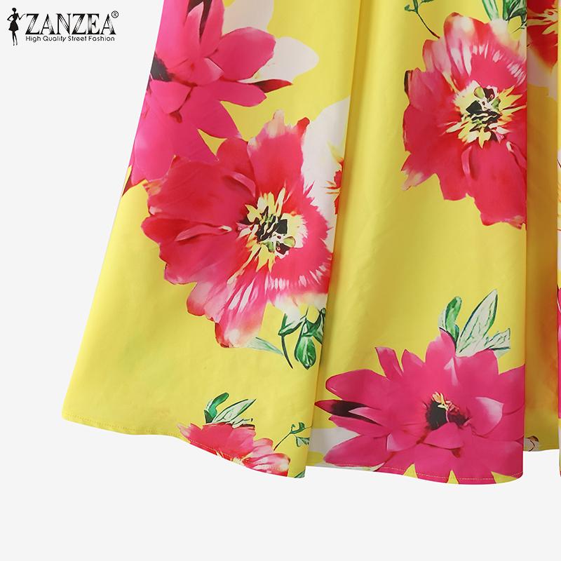 ZANZEA Женское повседневное платье без рукавов с круглым вырезом и цветочным принтом на талии