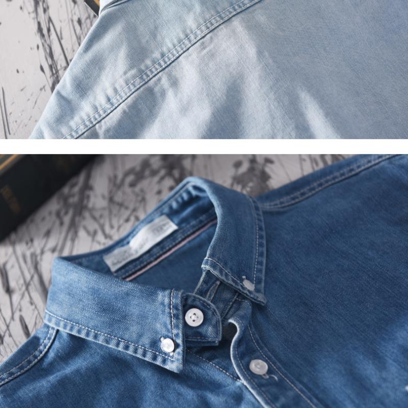 Весенние и летние джинсовые рубашки для мужчин, повседневная рубашка с длинным рукавом, воротник-лацкан, чистый хлопок, корейские джинсовые топы, простая мужская одежда