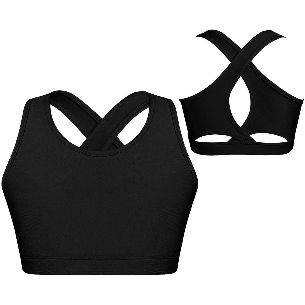 Kids Girls Dance Top Sport Cropped Top Vests Shoulder Straps Sleeveless Keyhole Back Shockproof Running Gym Yoga Sports Bra Top
