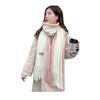 Winter Women Scarf Thick Warm Long And Width Color Matching Patchwork Windproof Tassel Decor Anti-shrink Heat Retention Outdoor