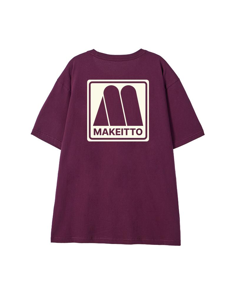 MAKEITTO [Квадратный логотип] Футболка с круглым вырезом_Бордовый