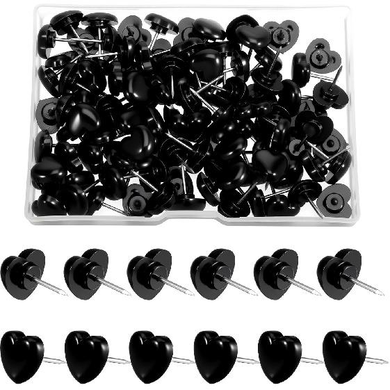 120 Pcs Black Heart Push P, Decorative Cute Push P for Travel Picture Photo Bulletin Board Wall DIY Craft Home School Office