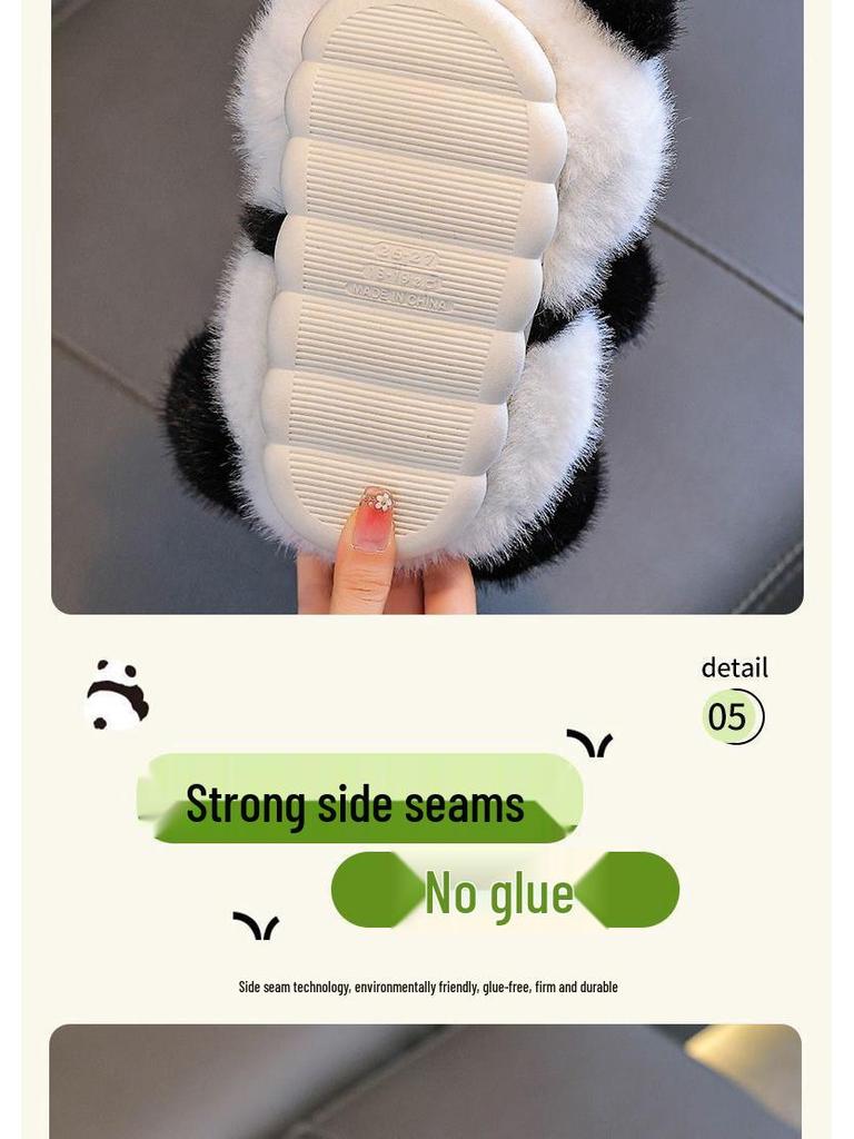 Детские Мультяшные Пушистые Тапочки с Пандой для Мальчиков и Девочек - Теплые Хлопковые Домашние Туфли