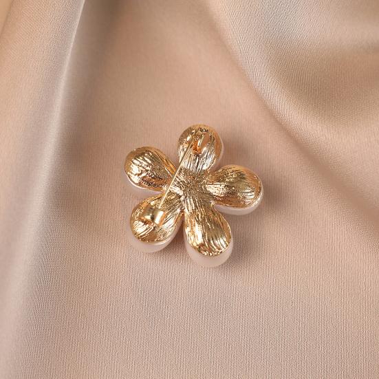 Vintage Lapel Pin 2Pcs Faux Pearl Flower Brooch, Retro Floral Anti-Exposure Neckline Pin, Women Dress Jewelry Accessories for Suit Coat Scarf Brooch