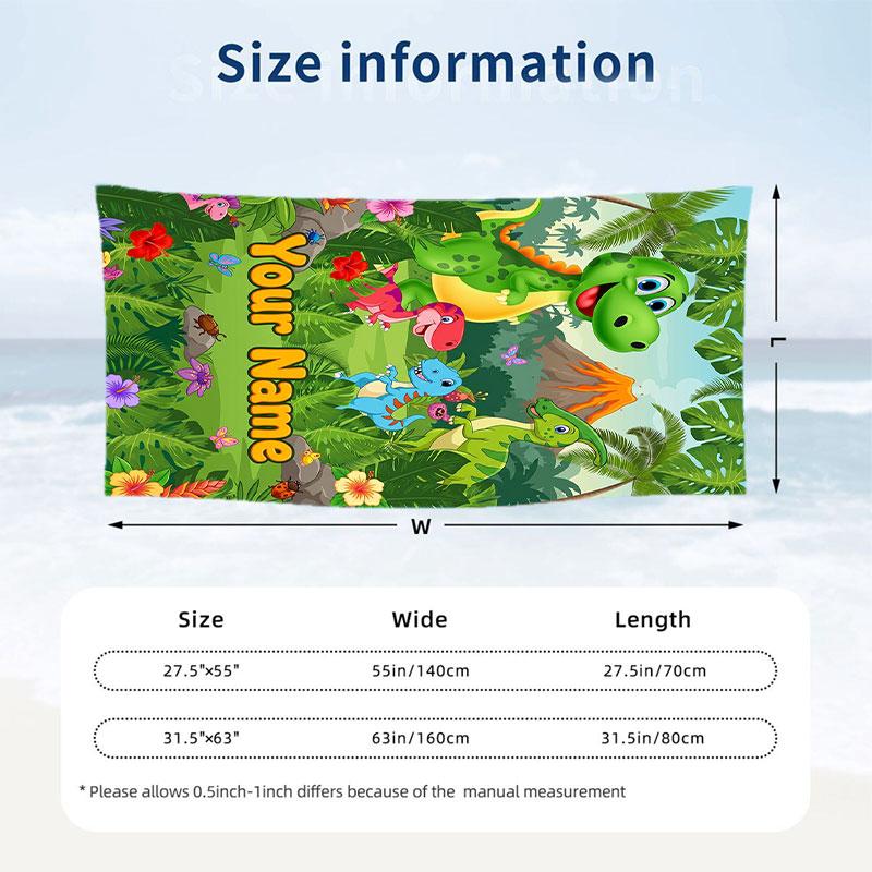 Dinosaur Theme Beach Towel Personalized Custom Name & Text Soft Quick Dry Beach Towel for Swimming Travel
