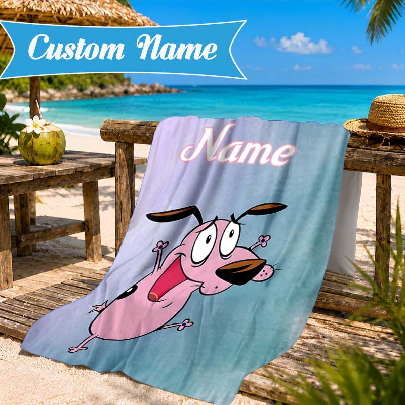 Custom Name Cowardly-Dog Adventure Beach Towel Microfiber Beach Towel, Lightweight and Quick-Dry, for Summer Travel, Swimming Pool Gift