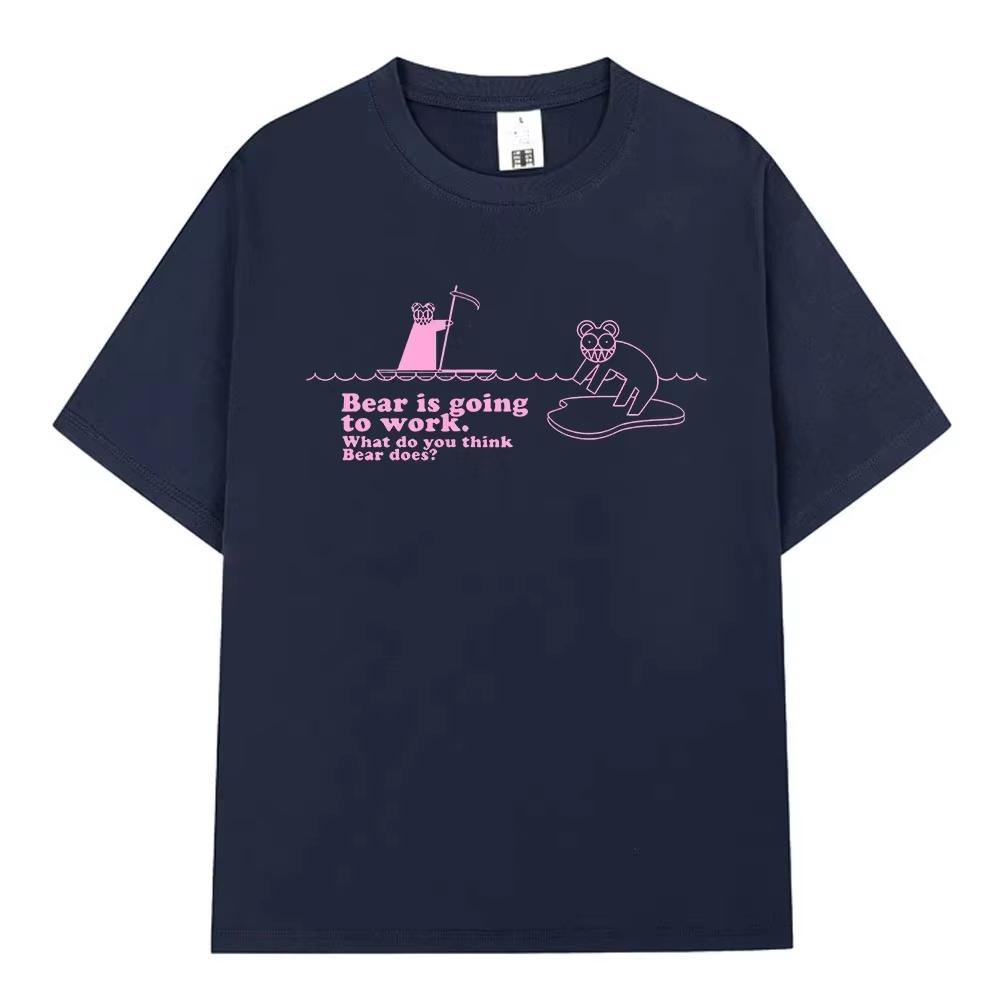 2026 New Radiohead Rock Band Bear Is Going To Work Graphic‑Print Unisex Short‑Sleeve T‑Shirt, Hip‑Hop Gothic Casual Street‑Wear Top T-shirt
