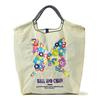 Eco-Friendly Embroidered Nylon Shopping Bag with Butterfly and Flower Designs, Convertible Hand-Held/Shoulder Style.