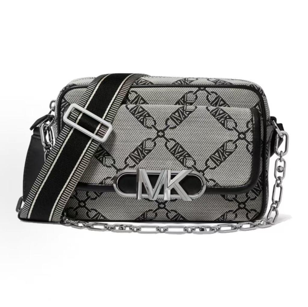Michael Kors MK Parker Diamond Pattern Fabric Medium Shoulder Crossbody Bag Women Bags Beige Black 32S3S7PC8J-006