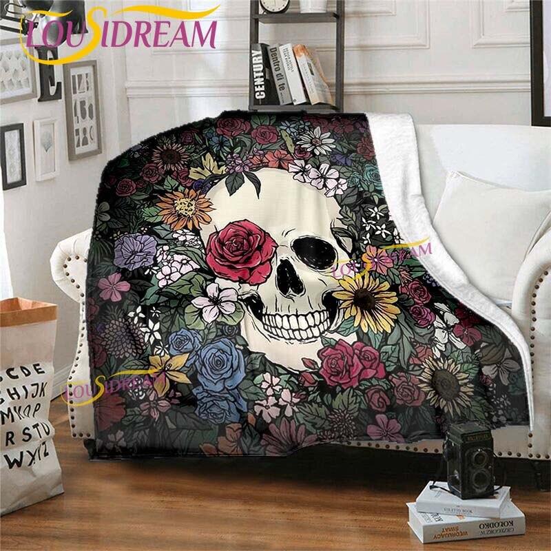 Одеяло с цветами и черепом, диван, пододеяльник, дорожное постельное белье, одеяло, фланелевое одеяло, покрывало на кровать