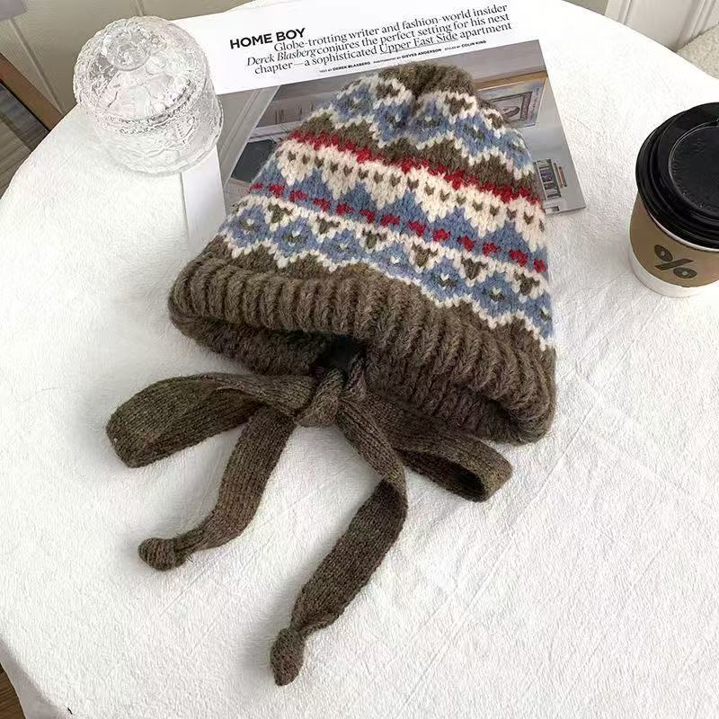 Универсальная шерстяная вязаная шапка осень-зима женская ретро простая шапка-мешок теплая защита ушей зимняя шапка