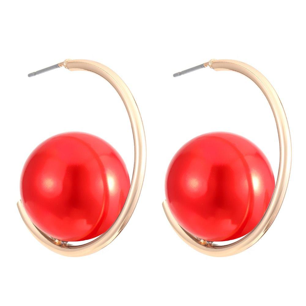Exaggerated Geometric Charms Dangler Imitation Pearl+Iron Ear Studs Women Girls