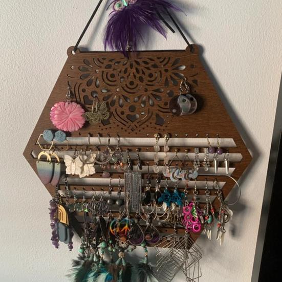 Yousheng Wooden Hanging Earring Holder Wall Decor Jewelry Organizer Vintage Earring Display Organizer for Women And Girls Earrings Necklaces