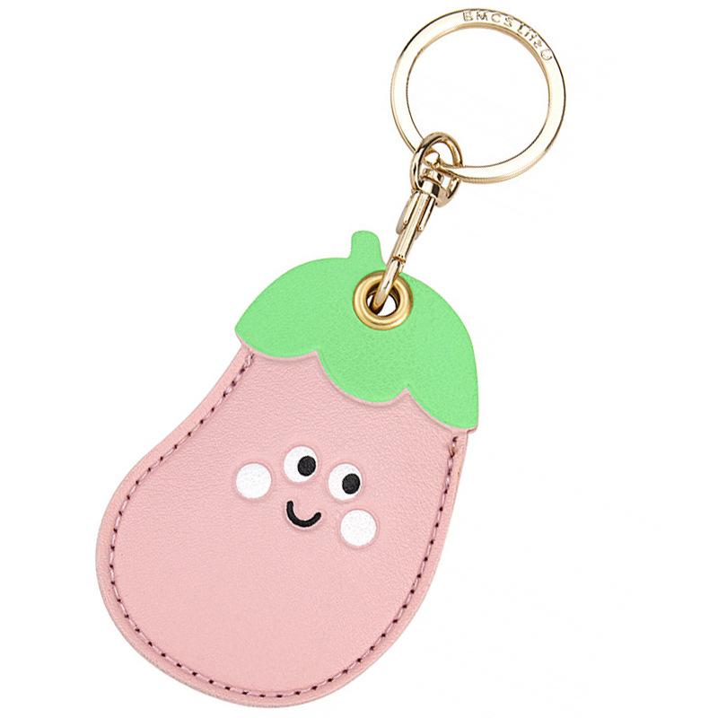 Leather Strawberry Lemon Keychain Case Holder  Women Car Key Ring Charm Bag Car Pendant Gift Anti-Lost Pet Dog Cat Collar