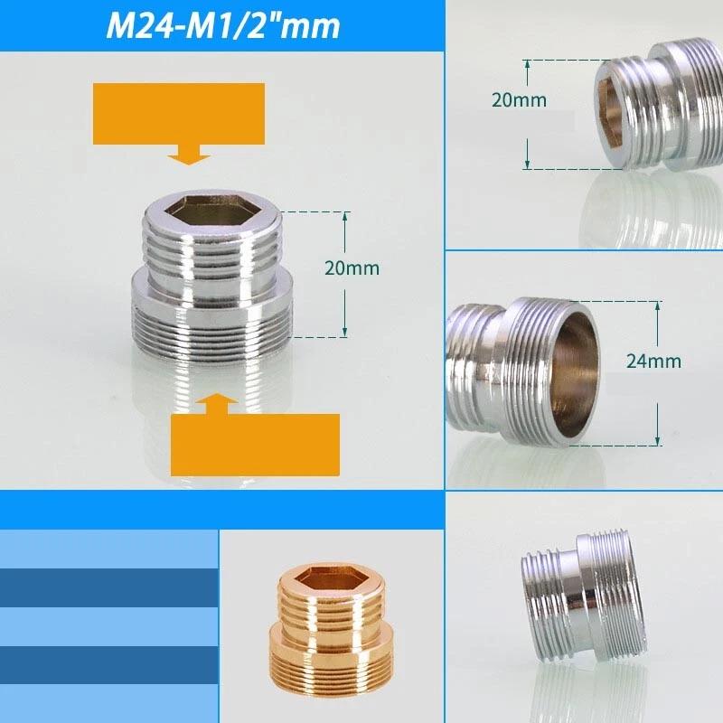Соединитель-аэратор для крана Hongtu M20 M22 M24 на 1/2" 3/4" Латунный, с наружной и внутренней резьбой, мелкой/крупной | Водосберегающий адаптер для кухонного смесителя