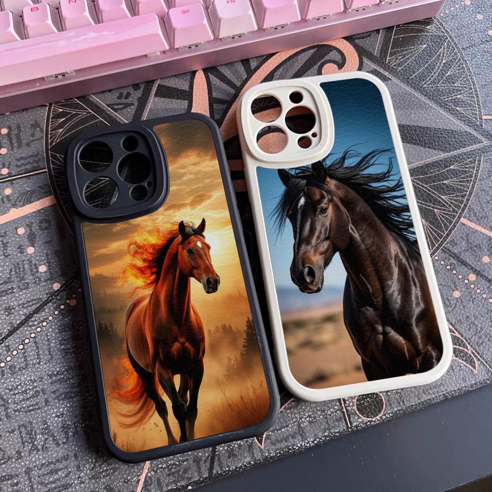 Чехол для телефона с изображением темной лошади для iPhone 17 16 15 14 12 13 Pro Max 11 Mini Air Xs Puls Силиконовый чехол из кожи ягненка