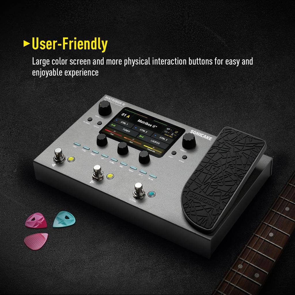 SONICAKE Matribox II Педаль с более чем 200 усилителями, FX, стерео USB-аудиоинтерфейсом, мультиэффектами, встроенными эффектами, моделированием, луперами, MIDI, OTG,
