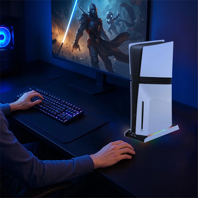Для Ps5 Slim/Ps5 Pro Вертикальная охлаждающая подставка Основание Rgb VR гарнитура Контроллер Зарядная док-станция с 3-скоростным охлаждающим вентилятором для Ps5