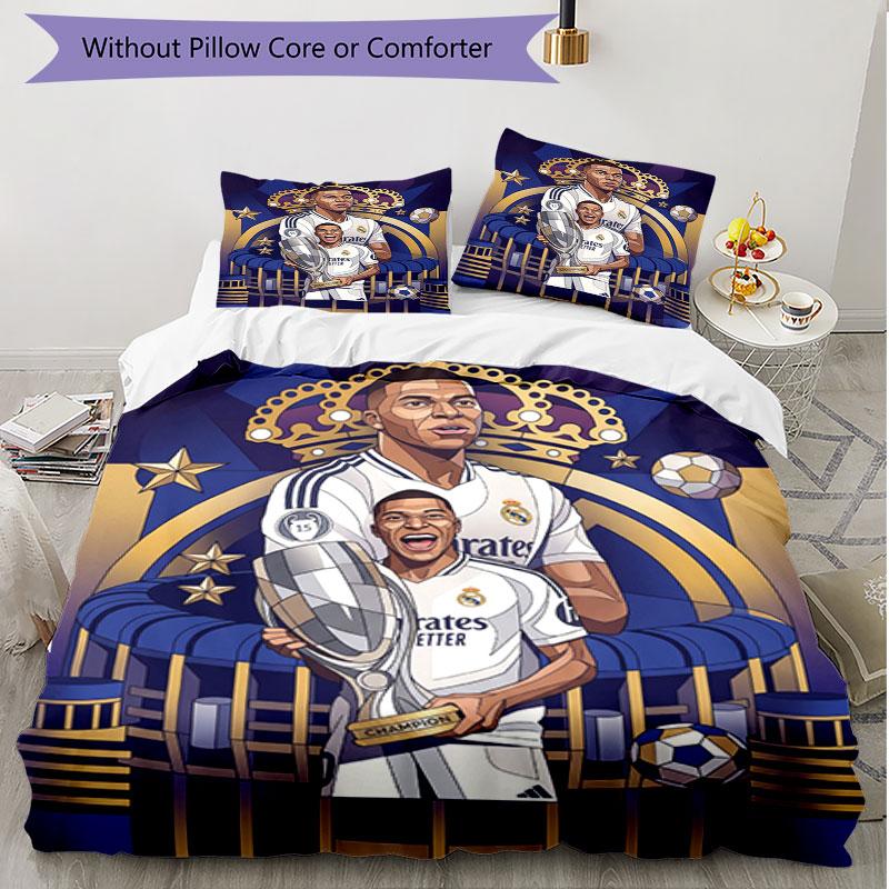 3pcs Duvet Cover Set (1*Duvet Cover + 2*Pillowcase, Without Core), Kylian Mbappe Print Soft All‑Season Bedding Set, Home Bedroom Decor Gift