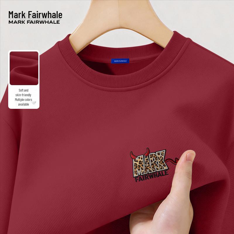 Mark Fairwhale Мужской свитшот 300G из плотного материала в винтажном стиле с принтом букв и круглым вырезом