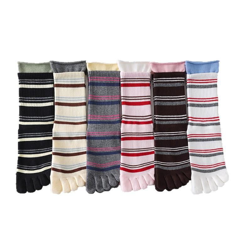 Полосатые пятипалые носки для женщин, носки средней длины, спортивные, противоскользящие, впитывающие пот, носки для девочек на весну и осень, носки до щиколотки