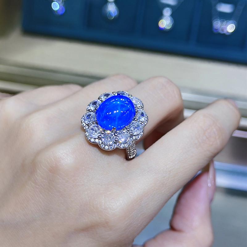 BELLA BOX Высококачественное открытое кольцо в форме голубиного яйца 10*12 с синим кончиком и кристаллами, полное бриллиантовое открытое кольцо, женское модное кольцо с темпераментом