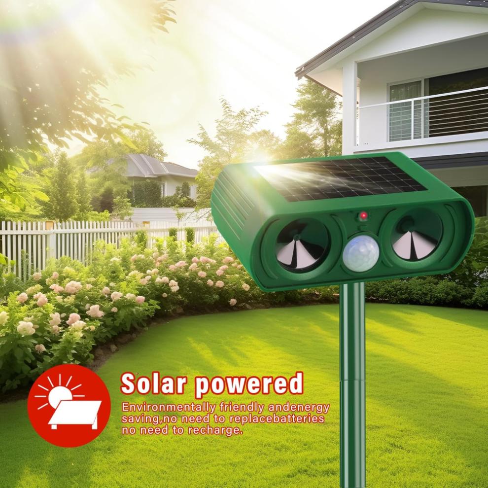 Humane Animal Repeller for Yard Security, Motion Activated Ultrasonic Animal Repellent with Solar Powered Charging, Outdoor Animal Repeller Featuring