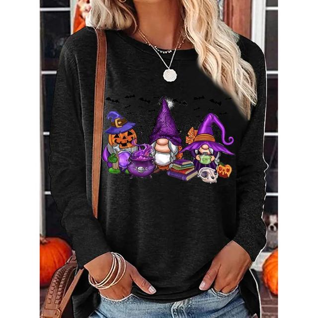 Футболки с длинными рукавами и забавным принтом для женщин, модный повседневный пуловер, осенние гномы, осенние повседневные топы в стиле Харадзюку с тыквой и принтом на День благодарения