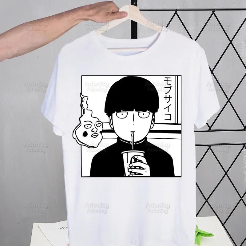 Футболка Mob Psycho 100 Shigeo Kageyama Мужская Ретро Выстиранная Топы Футболки Харадзюку Аниме Манга Футболка Уличная одежда Хип-хоп Футболки
