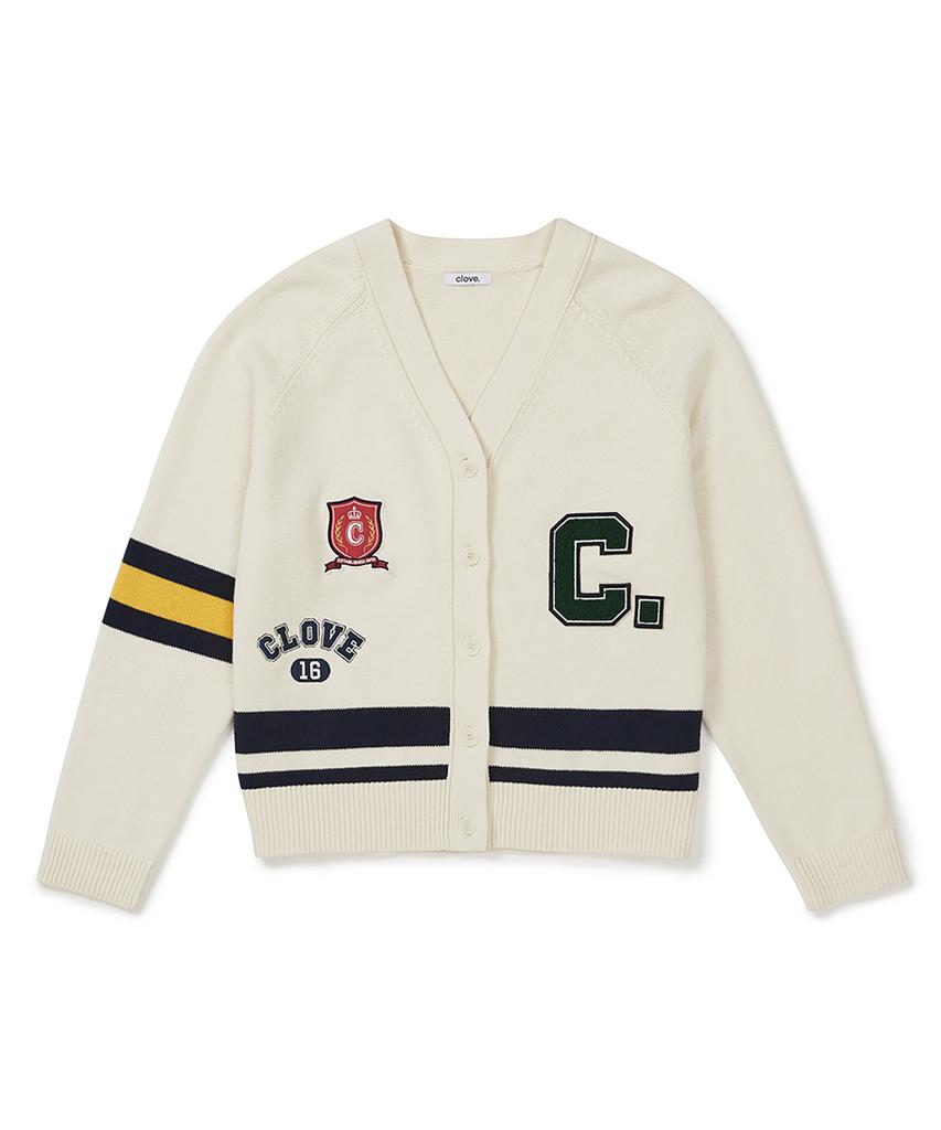 Кардиган в стиле varsity с вязаным узором Гвоздика [26Ss Clove] (Кремовый цвет)