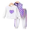9M-3Y Girl's Clothes Suit Autumn and Winter Girl's Suit Baby Love Long-sleeved Sweater + Waistcoat Jacket + Trousers 3PCS Suit